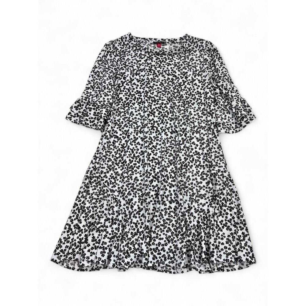 Vince Camuto Black & White Floral Midi Dress Ruffle Sleeve L‎